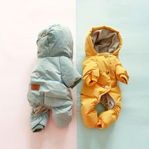 강아지 패딩올인원 방수 오리털 95% 구스패딩올인원 강아지옷 애견패딩 중형견옷, 옐로우