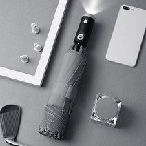 자동 접는 우산 LED 손전등 반사 스트라이프 역방향 우산과 완전 UV 비 태양, Grey10 Ribs