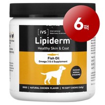 리암마켓 International Veterinary Sciences 강아지용 건강한 피부 털 관리 보충제 리피드럼 치킨 맛 소프트츄 90개입 360g 1팩, 6팩
