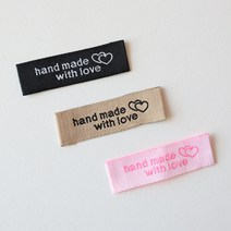 핸드메이드 패브릭택 자수라벨 handmade with love 라벨택 면라벨 뜨개장식 가방장식, 블랙