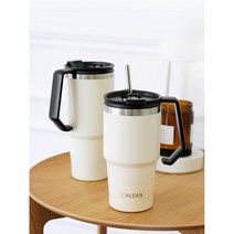 위클린 그립감좋은 손잡이 일체형 기능성 빨대 내장 핸들텀블러 보온보냉 휴대용 대용량, 750ml, 그레이