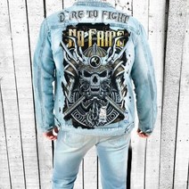 오토바이청자켓 바이크 모터사이클 자켓 남성 가을 겨울 최신 판매 스트리트 개성 오토바이 기계식 해골 패턴 프린트 찢어진 데님, XL