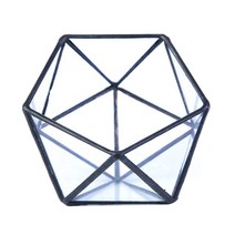 창 발코니를위한 미니 유리 기하학적 테라리움 용기 유리 화분, 검은색