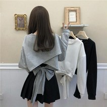 여성 가을 긴소매 맨투맨 뒷 리본 포인트 느슨한 짧은 티셔츠 스웨터
