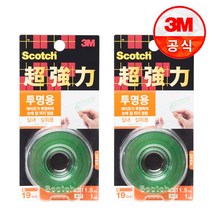 3M 스카치 초강력 투명 폼 양면테이프 19mm x 1.5m, 2개