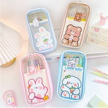 러블리 키링 반투명 칸막이 대용량 필통 파우치, 1. 초코베어