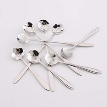 Stainless Steel Flower Spoon Sugar spoon Coffee Stirring Cake Tea Spoon Desser Ice Cream Spoo, 1, Silver