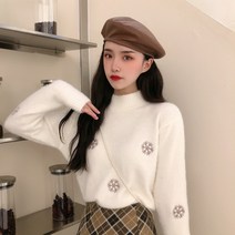 나루니 W02303 눈꽃패턴 니트 반목 긴팔 겨울 봄 귀여운 심플한 편한