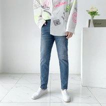 핏이 예쁜 디스트로이드 데미지 진청 워싱 스판 데님 9부 컷팅 청바지