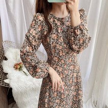 쉬폰원피스 라운드넥 플라워 퍼프소매003