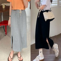롱 스커트 트임 스판 여성 슬릿 데일리 밴딩 치마 면