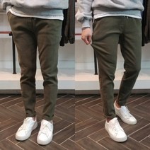 로니제이 남자 가을 겨울 부드러운 피치 기모 면 스판 밴딩 팬츠