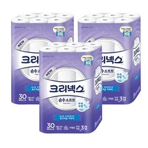 유한킴벌리 크리넥스 3겹 순수소프트 30MX30롤 3팩 화장지 두루마리휴지, 90롤