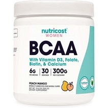 뉴트리코스트 BCAA 여성용 비타민D3 엽산 비오틴 & 칼슘 복숭아 망고맛 30회분 300g
