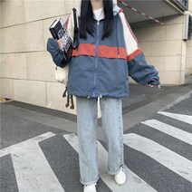 여성 오버핏 후드 점퍼 2023 신 중학생 및 고등학생 스포츠 스타일 캐주얼 야구 유니폼 양쪽에 툴링 재킷 입은 소녀