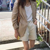 여성 루즈핏 얇은 긴팔 린넨 자켓 봄가을 패션 코디