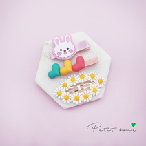 복슬토끼핀 3종 세트 / 유아 유치원 초등 머리핀 집게핀 똑딱핀