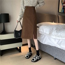 여성 코듀로이 스커트 골덴 치마 코듀이 가을 ​​겨울 슬림 미드길이 슬릿