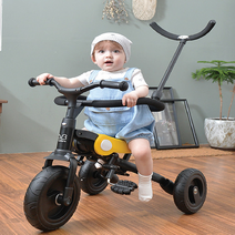 접이식 휴대용 어린이 유아 아기 3살 3세 4살 4세 5살 5세 키즈 주니어 유모차 세발 자전거, 클래식 브라운(가드포함)