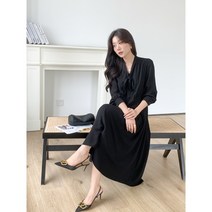 블라우스 긴팔 원피스 봄 가을 깔끔한 화이트 블랙 드레스 하객룩