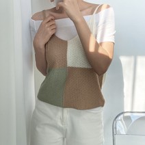 뜨개진 여성용 카시 3도배색 뷔스티에 니트 조끼 안드레아캐미숄