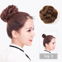 Routop 부분 가발 똥머리 당고 머리 고무줄 리얼 헤어 올림머리 가발, 라이트 브라운