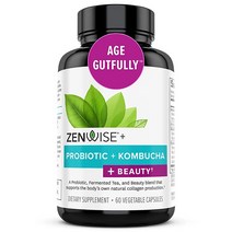 미국 Zenwise 프로바이오틱스 + 내부의 뷰티 - 비건 천연 콜라겐 지원 히알루론산 미세 라인 및 회복 여성 소화 건강 60캡슐, Beauty Probiotic