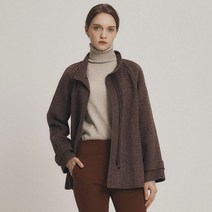 레노마레이디 배색 후드 울 체크 하프 자켓 패턴 브라운 CY41HJ800-TW