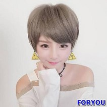 할인존c18Udx23 여자 패션 숏컷 숏컷가발 디자인가발 여자숏컷가발 숏컷 뱅스타일 통가발 짧은통가발, 1, 보노 통 가발-다크브라운(망 없음)