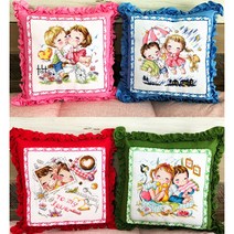 더스티치 십자수 쿠션 패키지 DIY 만들기 세트 캐릭터, 01_러브띠프릴쿠션 그린, 1set