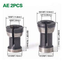 6mm/1/2mm/8mm 목공 라우터 비트 조각 기계 우드 밀링 커터 척 변환 세트 6.35 피, 09 AE-2PCS