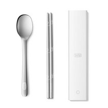 휴대용 숟가락 젓가락 수저세트 케이스 스푼 보관통 고급 도시락 캠핑 여행용 포크 외국인선물, 화이트 세트