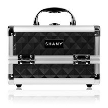 Shany 코스메틱 블랙 메이크업 트레인 케이스 with 미러, Black And Silver Frame, 1개