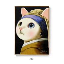 진주 귀걸이를 한 고양이 소녀 액자 그림 거실 침실 까페 홈인테리어 명화 뭉크 절규 마네 피리 부는 소년 개업선물 집들이 선물, 40x60골드, 03