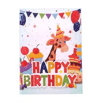 DIY 5D 다이아몬드 그림 생일 축하 초대장 인사말 카드 키트 라운드 스티치 자수 세트, KP01-2