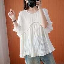 [에이주미] 비즈 물결 플리츠 블라우스