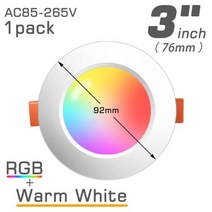 블루투스 호환 다채로운 스팟 LED 천장 램프 오목한 라운드 라이트 스마트 홈 조명기구 RGB 조광 가능 통 110V 220V, 3 Lnch WarmWhite RGB