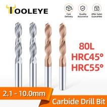 판금 공구 Tooleye 총 길이 80mm 초경 드릴 비트 HRC45 ° HRC55 단단한 금속 가공 CNC 공구 텅스텐 강철 훈련 2.1-10mm, 2.9mm