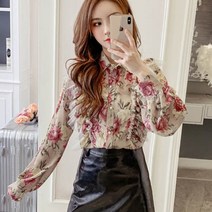 가바바 여성 화려한 꽃 쉬폰 블라우스 G42347