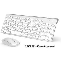 2022 신상품AZERTY French 2.4G Wireless Keyboard Mouse Ergonomic Compatible with IMac Mac PC Laptop Tablet Computer Windows (Silver White), FR 실버 화이트