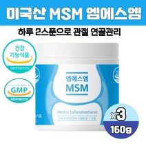미국산 순수 엠에스엠 식이유황 분말 디메틸설폰 MSM 무릎 관절 영양제 MSN 가루 파우더 식약처인증, 160g 3통