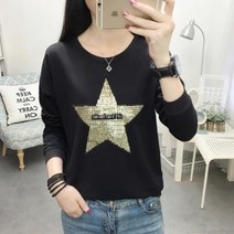 베리위시 국내배송 게팅 골드스타 긴팔티셔츠 여성 티셔츠 여성긴팔티 레터링 반짝이 빅사이즈여성