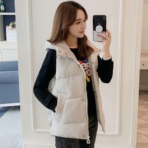 [뉴욕멋쟁이] 리러블 단색 패딩조끼 후드 집업 패딩베스트