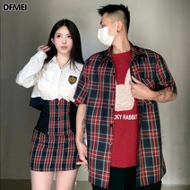 DFMEI 여름 커플룩 반팔 셔츠 체크 스커트 세트 스트리트 체크 세트