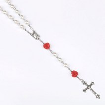 천주교 5단 묵주 목걸이 u2jf 구슬 모조 진주 십자가 십자가 펜던트 rose catholic jewelry first holy communion gift, 없음