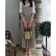 상상그이상 여성용 써니 끈원피스 빅사이즈 플라워 뷔스티에 롱원피스 끈조절 가능 셔링 포인트 휴양지원피스