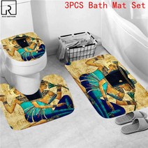 샤워커튼추천 이케아압축봉 이케아샤워커튼 욕실커튼 방수커튼 비닐가림막 빈티지 아프리카 여성 샤워 커튼 세트 욕실 커튼 목욕 카펫 미끄럼 방지 매트 현관 매트 부드러운 화장실 깔개, 3PC 매트 세트-A