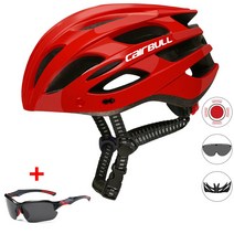 [CARBULL] TT 렌즈 및 선 바이저 사이클링 안전 헬멧 여성 및 남성용 미등 야간 라이딩 자전거 레이싱 안전 헬멧, (55-61CM), red C