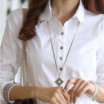여성린넨블라우스 여자린넨셔츠 블라우스 탑 캐주얼 긴팔 오피스 셔츠 슬림 OL 화이트