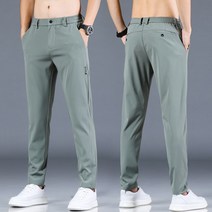 여름 남성 캐주얼 바지 긴 바지 부드러운 비즈니스 남성 바지 슬림한 작업복 스판 허리 녹색 회색 얇고 시원한 28-38